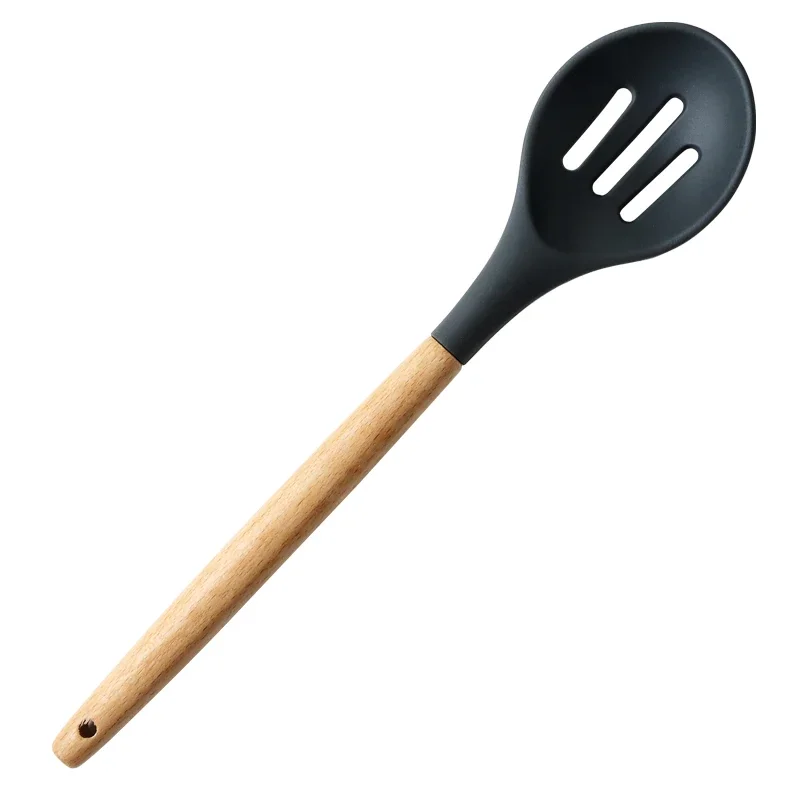 Silicone Spatula Spoon Soup Ladle Slotted Turner Pasta Server Non-stick Kitchen Utensils Silicone Cooking Tools with Wood Handle