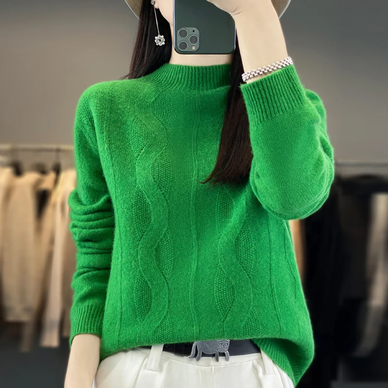 

100% pure merino sweater ladies winter semi-turtleneck pullover fashion warm long sleeve knit pullover bottoming coat