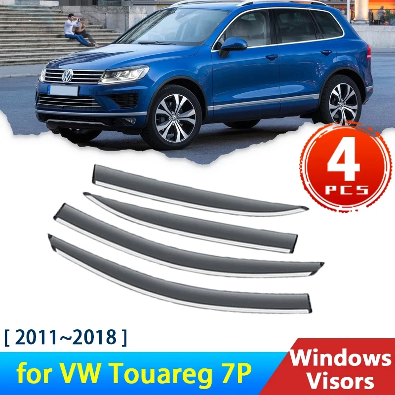 

4x Car Window Visors For VW Touareg 7P 2011~2018 2012 2th Accessories Volkswagen Deflectors Rain Eyebrow Guards Sun Visor Awning