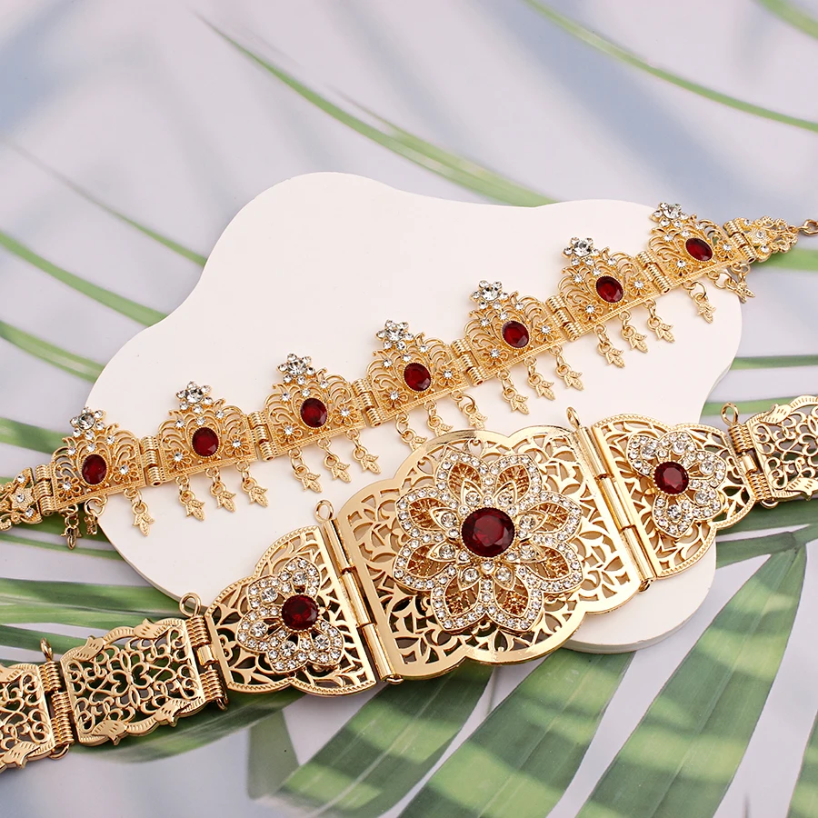 Bridal Waistband Bridal Dress Decoration Gold Plated Wedding Belts Jewelry Set For Bridal Muslim Arabic Bridal Dress Chain Bride Accessory