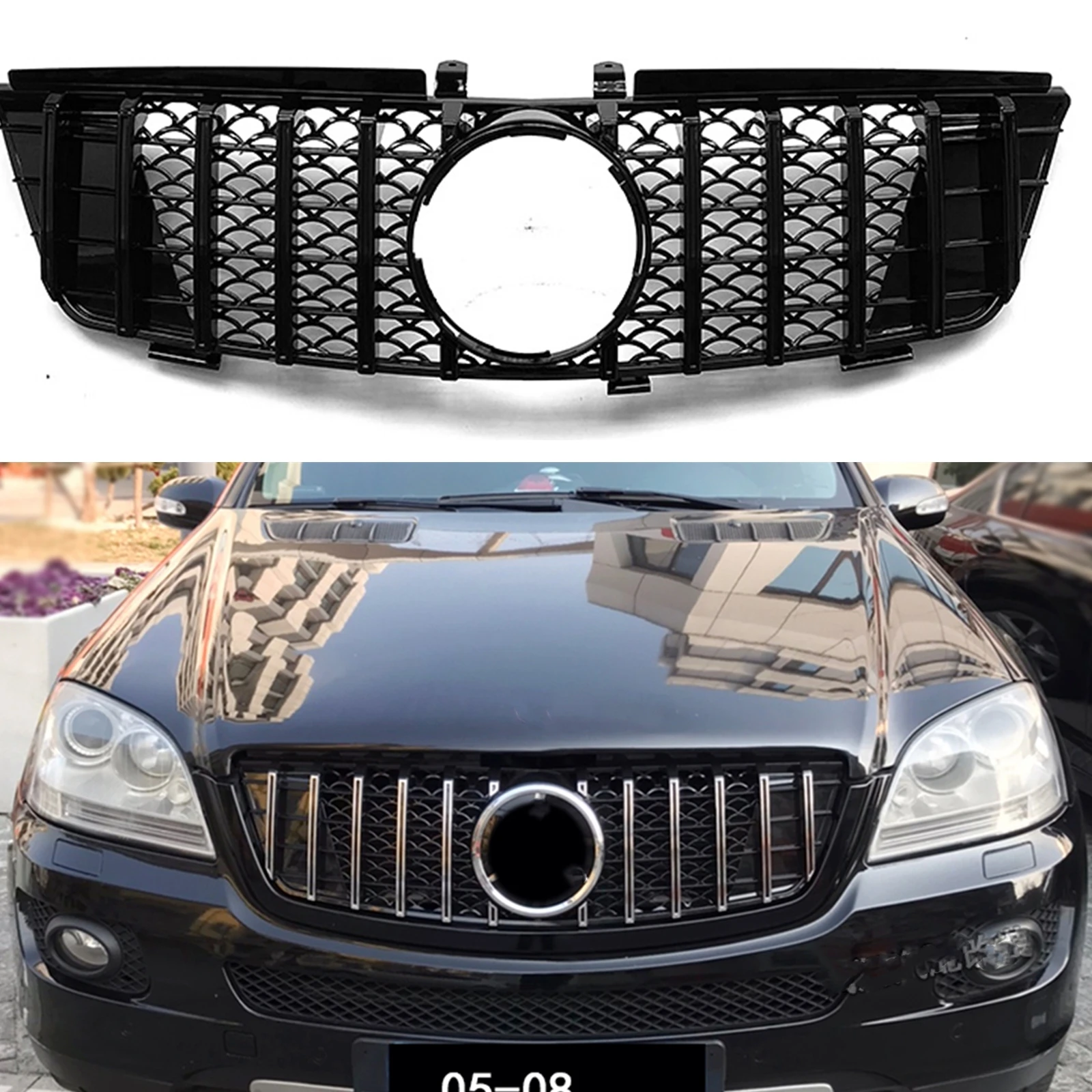 

Grill For Mercedes-Benz ML Class W164 2005-2008 ML320 ML350 ML550 GT Style Black/Silver Car Front Bumper Hood Mesh Upper Grille