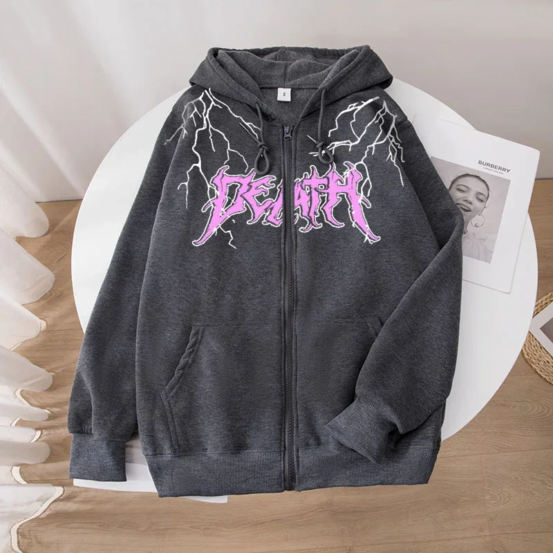 2024 New Womens Zipper Cardigan Hooded Sweatshirt Printing Outfits Fashion Casual Jogging Top Clothing Lady Versatile Sport Coat 3