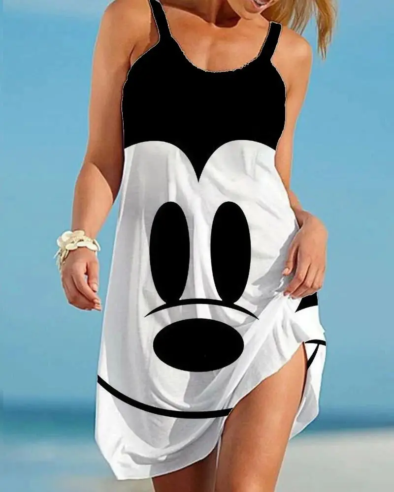 

Fashion Disney women dress summer style women clothing plus size Women beach dress Mickey Mouse female summer dress