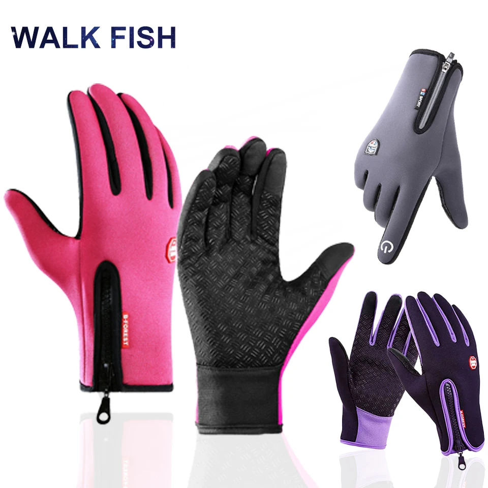 WALK FISH Winter Warm Fishing Gloves Water Resistant Touchscreen Cycling  Skiing Sports Windproof Non-slip Full Fingers Gloves