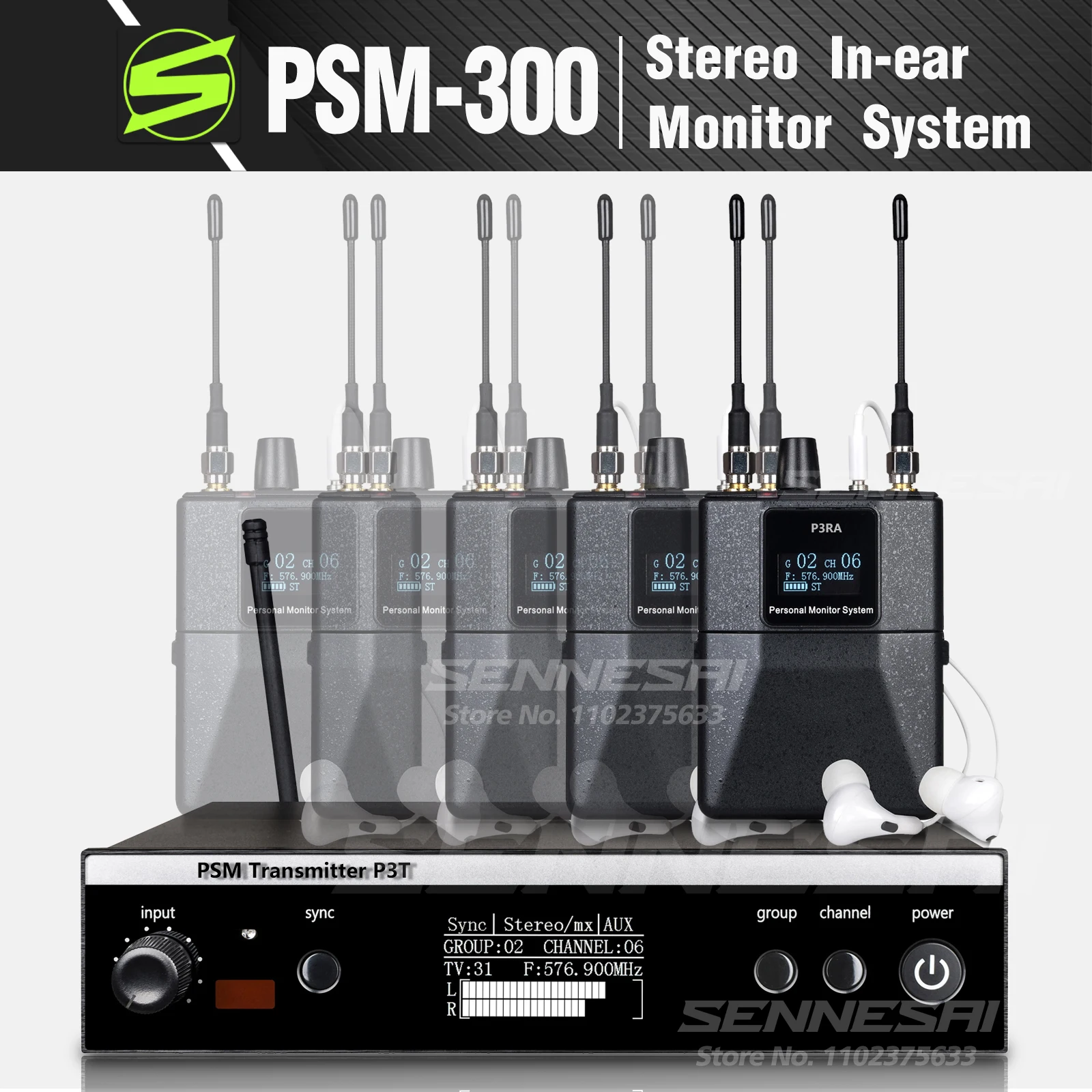 Sistema Di Monitoraggio In-Ear Uhf Wireless Stereo Sennesai Psm300 Per Bande 500Mhz 100Mw Processore Dsp Digitale A 24 Bit Audio