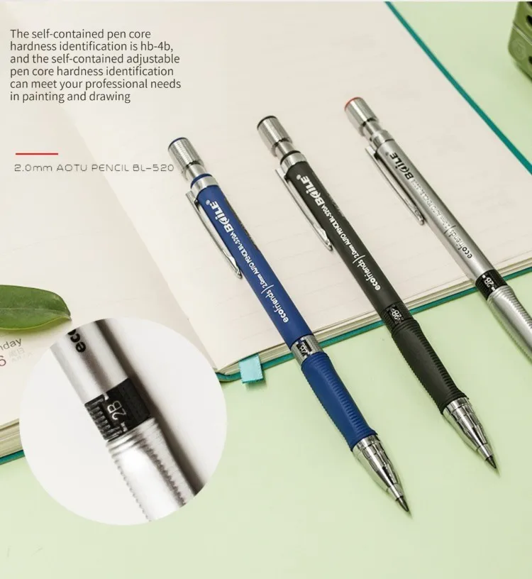 2,0mm Druckbleistifte Set 2B Automatische Schülerbleistifte Farbige/Schwarze Minen Nachfüllungen Kunstzeichnungsstifte Skizzen-Schulbedarf – Detail 2