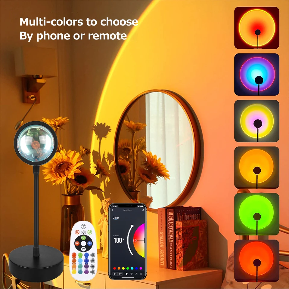 Tuya Smart Sunset Projector Lamp LED Night Light Rainbow Atmosphere Sunset Light Wall Bedroom Decoration Background Table Lamp