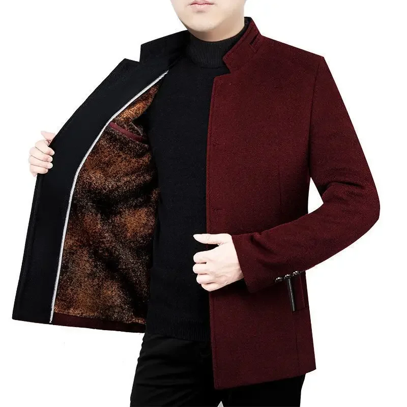 

Fashion Stand Collar Button Pockets Solid Color Jackets Mens Clothing 2024 Winter Loose Casual Tops All-match Warm Coats