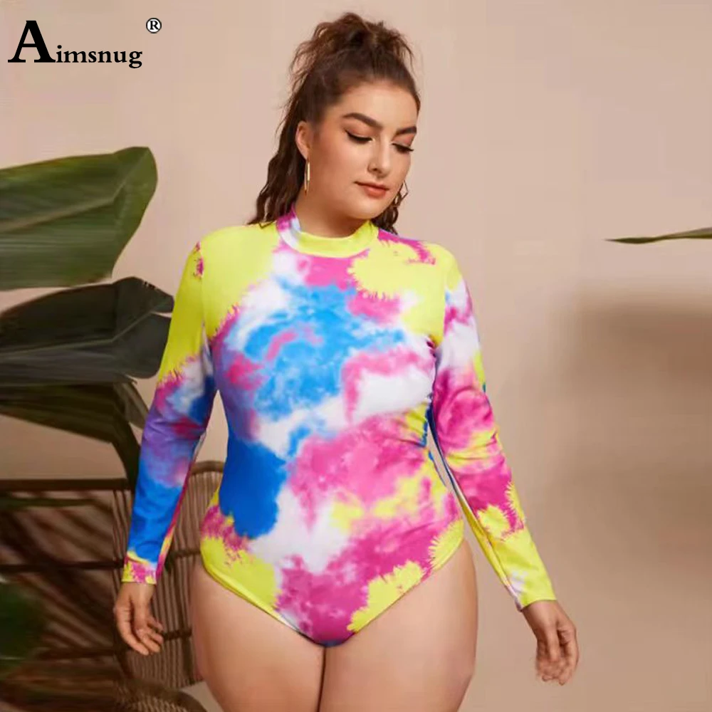 

Women Long-sleeved One-Piece Swimsuit High Cut Bathing Suit Ladies Fashion Tie Dry Onesie Bodysuit Large Size Monokini Swimwear