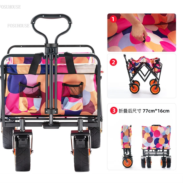 Európai Kerti Szekerek Kültéri Kézi Kemping Kocsi Összecsukható Kerekekkel Horgászik Kis Pótkocsi Hordozható Bevásárló Piknik - Image 2