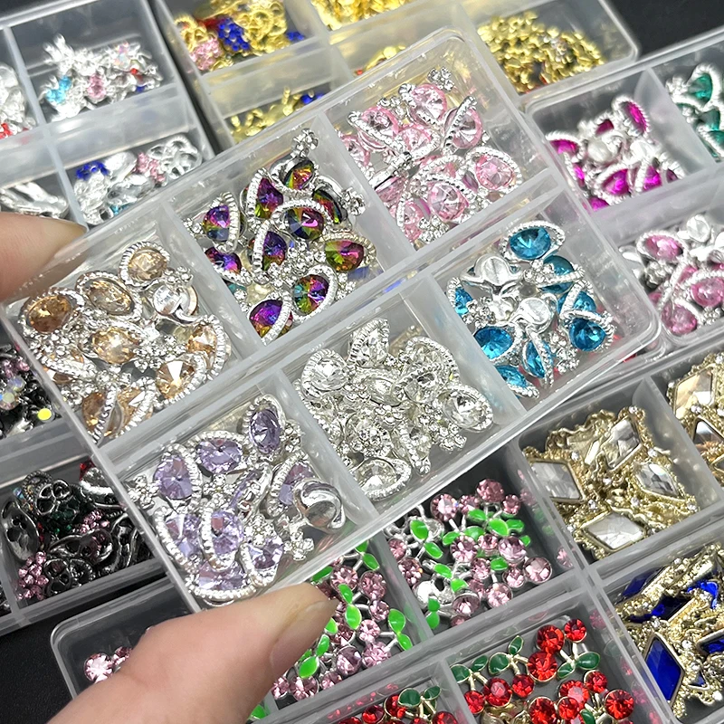 6 Grids Nail Rhinestones Saturn Planet Cross Nail Charms Jewelry Luxe Nail Parts Diamond Crystal Nail Art Decoration Accessories 2