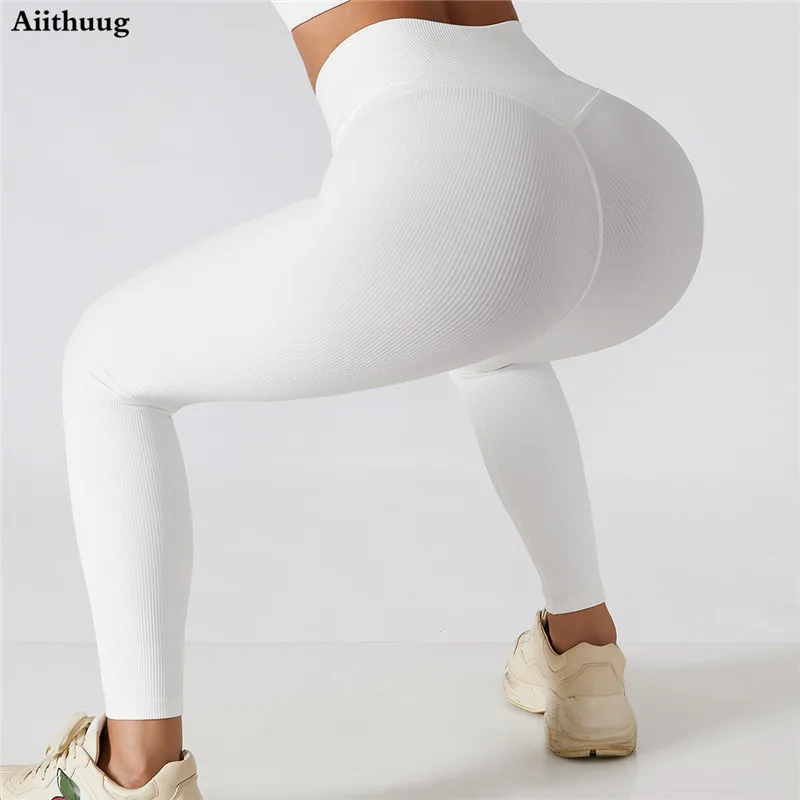 Aiithuug Women Running Tights High Waist Mesh Yoga Leggings