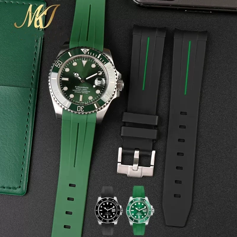 20 mm, 21 mm, 22 mm, kein Lücken, gebogenes Gummi-Uhrenarmband für Rolex Submariner Daytona Omega S-Watch, Silikonarmband, schwarzes Armband – Detail 3