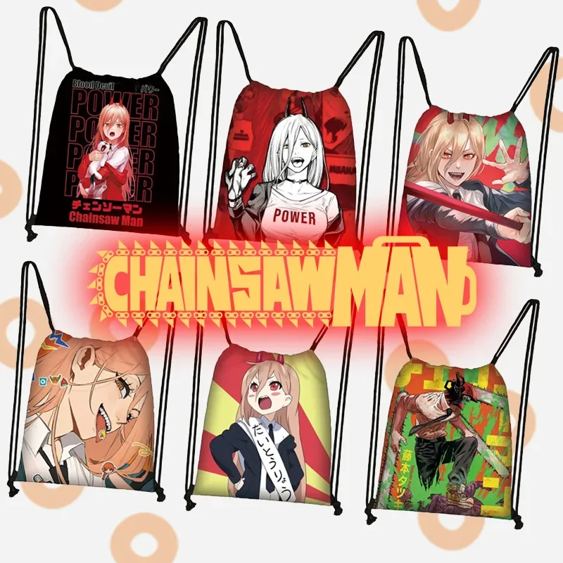 

Anime Chainsaw Man Print Backpacks Denji Pochita Makima Drawstring Bag Portable Storage Bags Shoes Holder Teenager School Bags