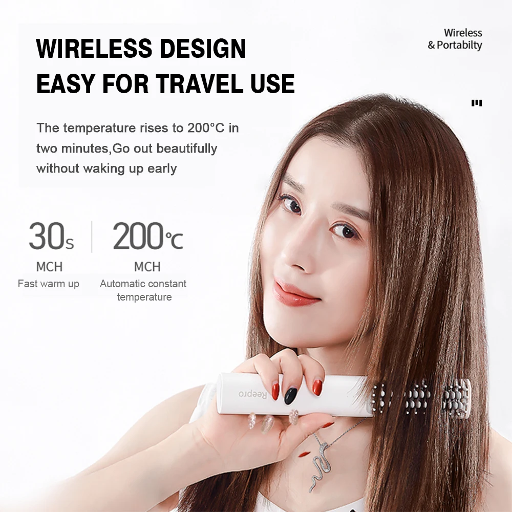 Portable Wireless Hair Heating Comb 2 In 1 USB Cordless Mini Hair Straightener and Curler Wavy-Hair Styling Salon Styling Tool