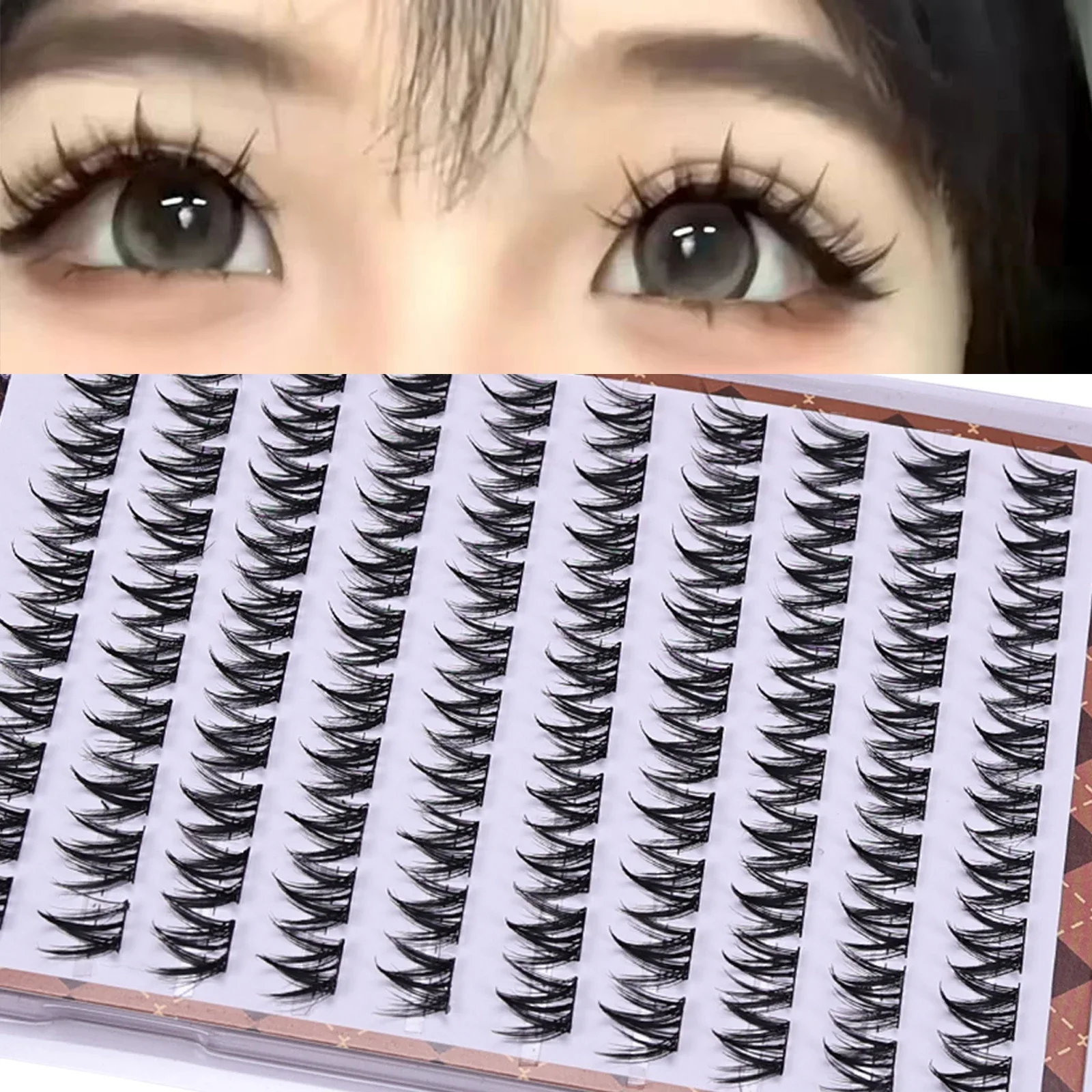Kleberfreie, selbstklebende falsche Wimpern, voluminös, flauschig, dick, natürliches Curling, W-förmige Sonnenblumen-Wimpernverlängerung, DIY-Wimpern