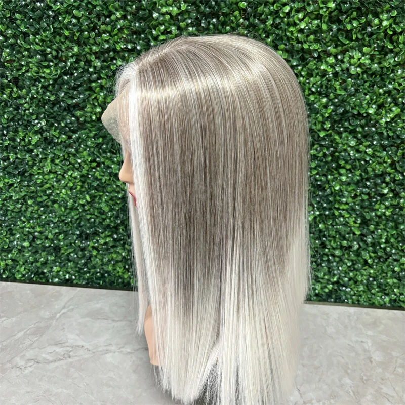 Synthetic Human Hair Wig Short Wig Ash Blonde Colorful Silky Straight Wig Lace Frontal Wigs for Women 13x4 Natural Synthetic Futura Fiber Hair Glueless