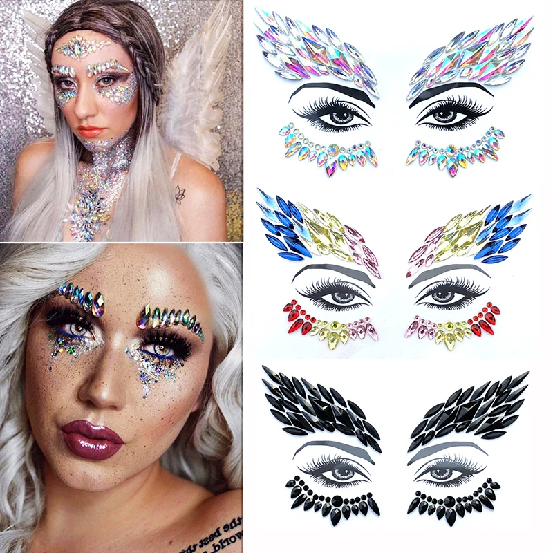 Sexy Schwarz Gesicht Juwelen Aufkleber Glitter 3D Temporäre Tattoo Strass  Aufkleber Festival Party Augen Körper Edelsteine Tatoos Dekorationen -  AliExpress