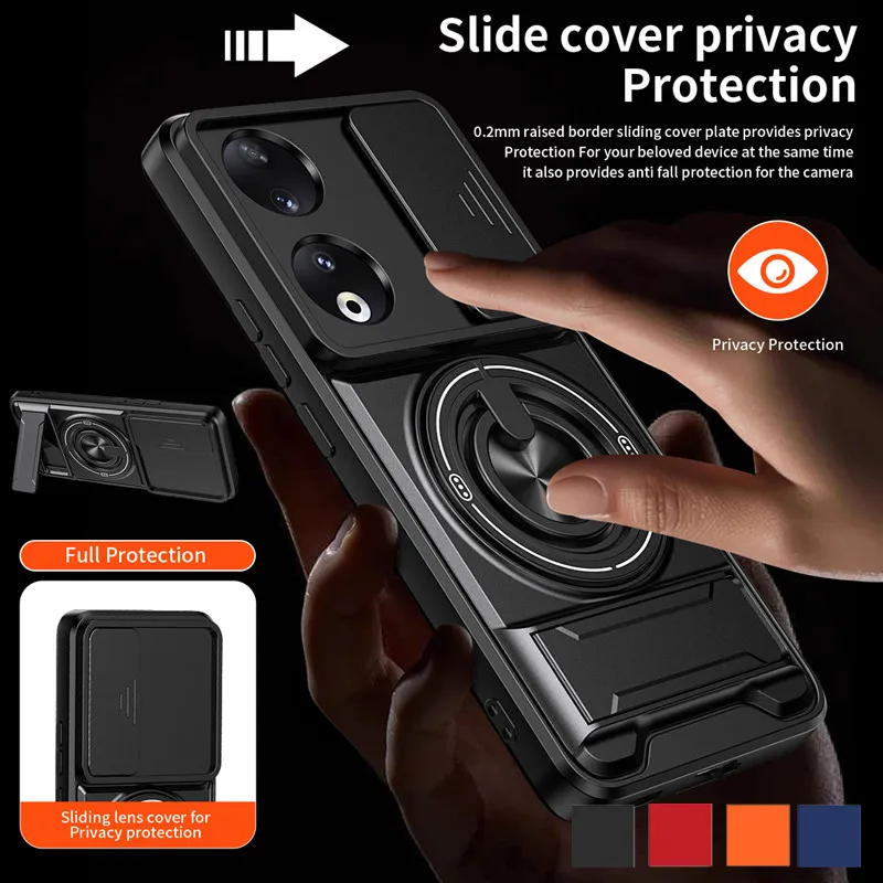 Enhanced Protective Armor Phone Case with Magnetic Ring Stand and Lens Guard