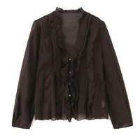 2026 new women's fashion casual temperament simple long sleeved V-neck design layered decorative shirt - Image 2