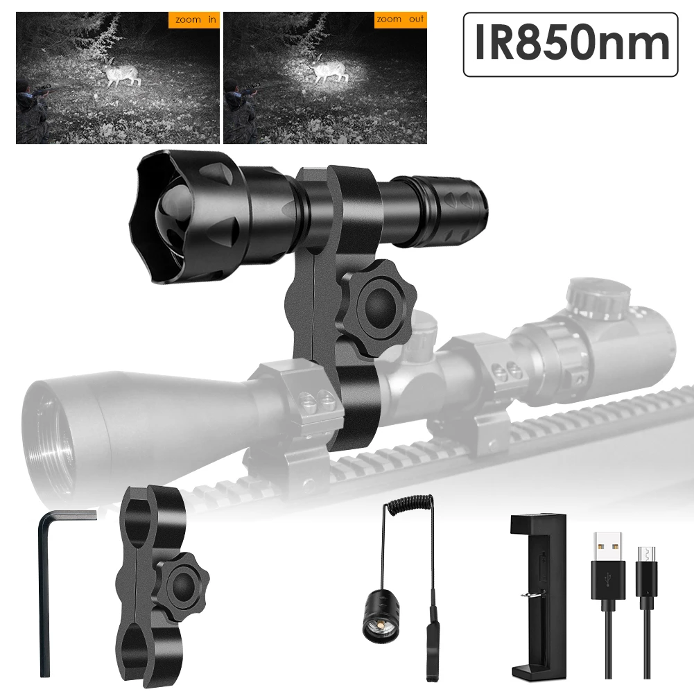 

UniqueFrie T20 5W 3 Modes IR 850nm Full Set LED Flashlight Night Vision Infrared Illuminator Hunting Torch Tactical Waterproof