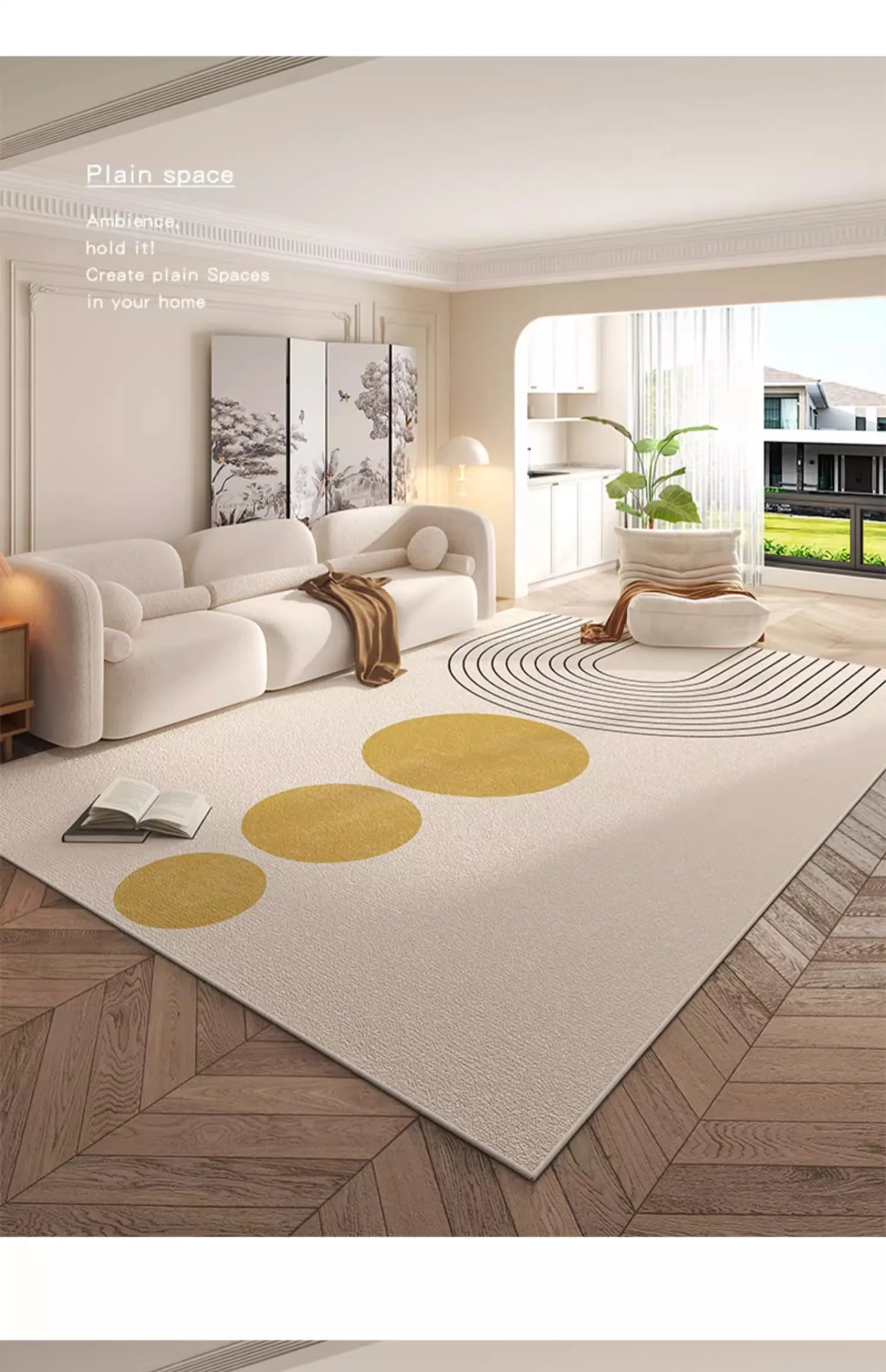 Cream Style Carpet | Modern Striped Area Rug - Non Slip Mat for Living Room