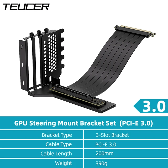 TEUCER L-Z3 GPU Vertical Mounting Bracket Kit, PCIe 4.0 X16 Riser