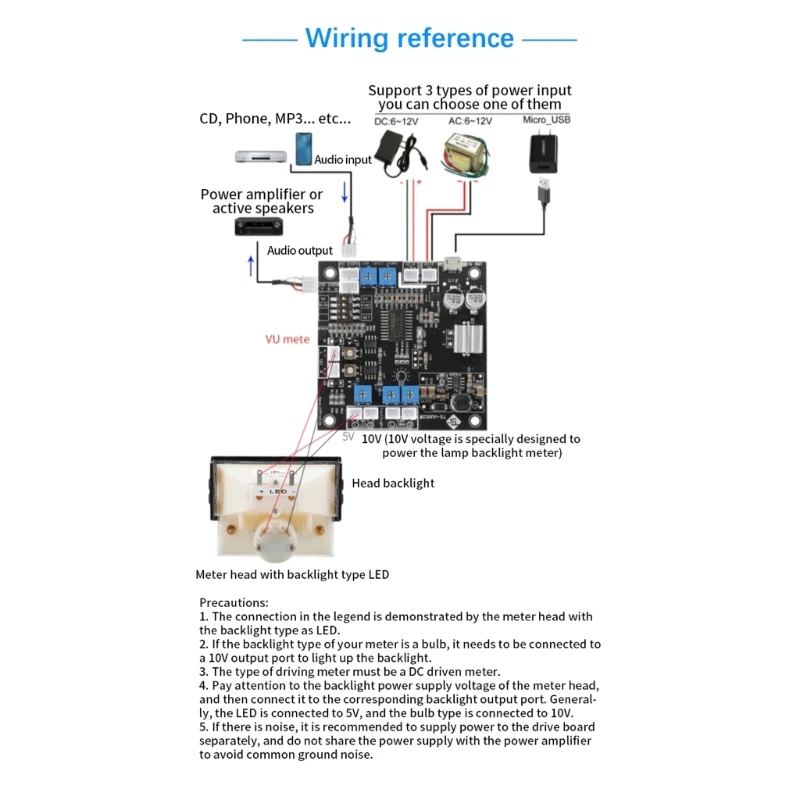 TN73HSS0324 VU Meter Header with Pointer-Dial Backlit Audio DB Level Header Power Amplifier Level Meter High Accuracy 3