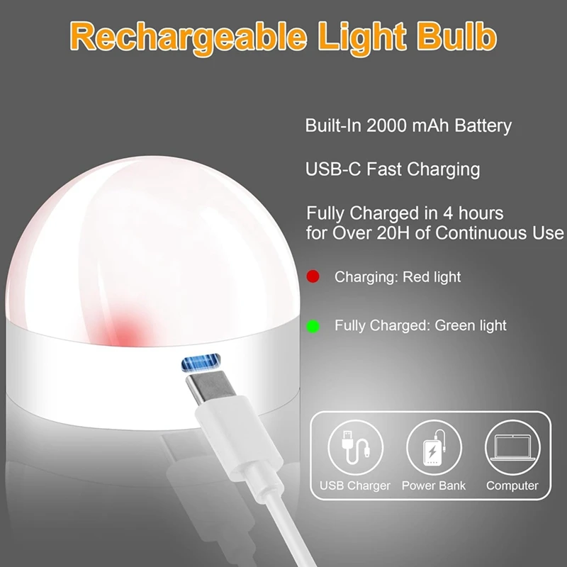 Rechargeable Battery Operated Light Bulb 300LM E26 Screw In for Lamps with Remote Control Dimmable&Timer