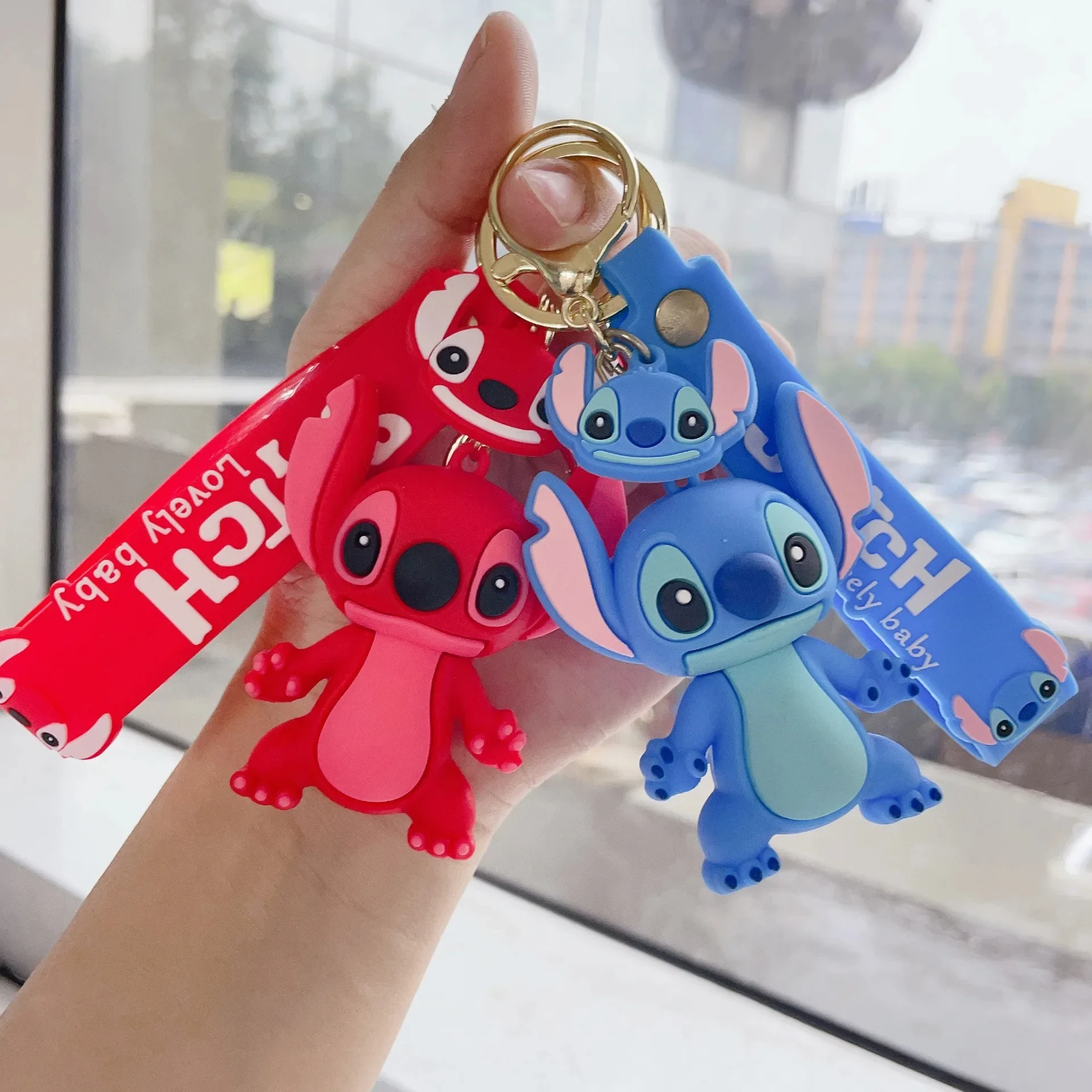 

Stitch Keychian Anime Stitch Pendant Keychain Sweet Pink Angel Keychians Women Car Keyring Girl Birthday Gift