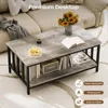Coffee Table for Living Room with Slatted Sides Frame,Modern Farmhouse Table with 2-Tier Storage Shelf for Home Office 6