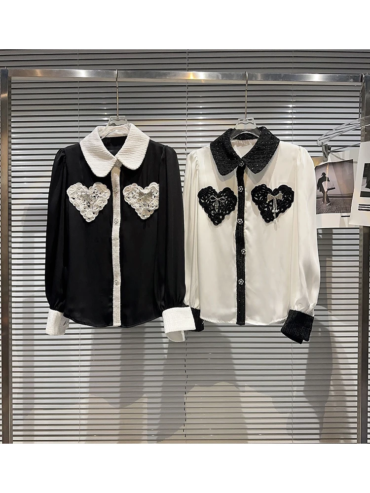 HIGH STREET Newest Fashion 2024 Designer Blouse Women's Bow Pin Love Hook  Flower Contrast Shirt Shirt - AliExpress