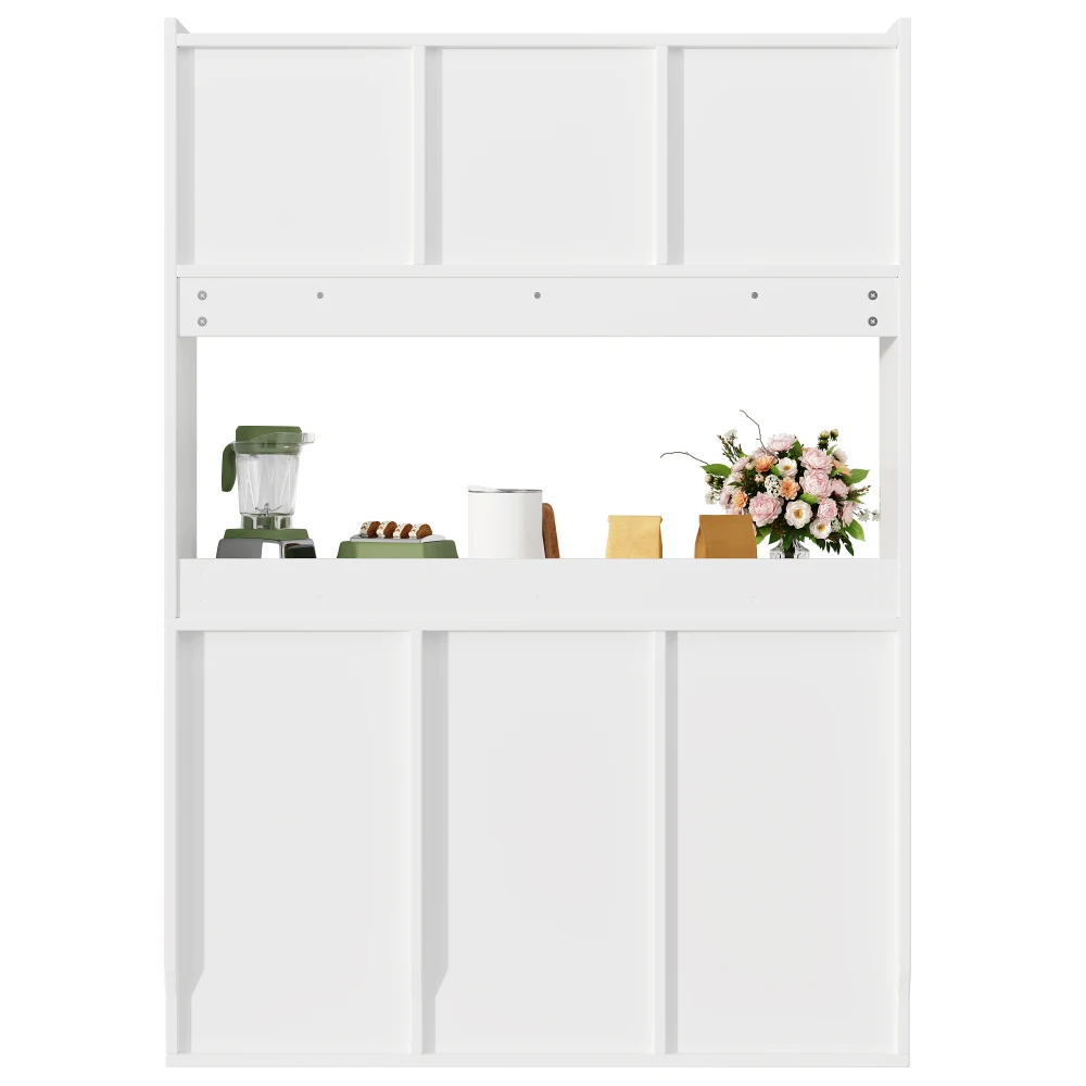 Küchenschrank, Herdplatte, Vitrine, Buffetschrank mit verstellbaren Regalen, Esszimmerschrank, Sideboard mit LED-Beleuchtung, Weiß – Detail 14