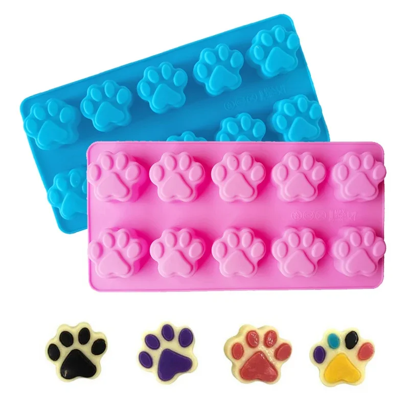 Dog Cat Paw Silicone Cake Molds 10 Cells For Biscuit Jelly Baking Pan Ice Tray Suitable For Making Mousse, Cake, Pastry, Jelly silicone mold