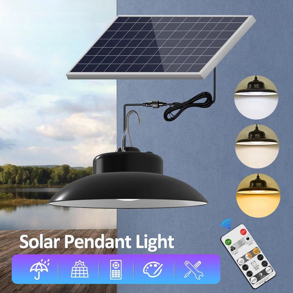 Solar Pendant Light Remote Led Solar Lamp Waterproof Outdoor Garden Hanging Chandelier For Garage Gazebo Porch Shop Chicken Coop
