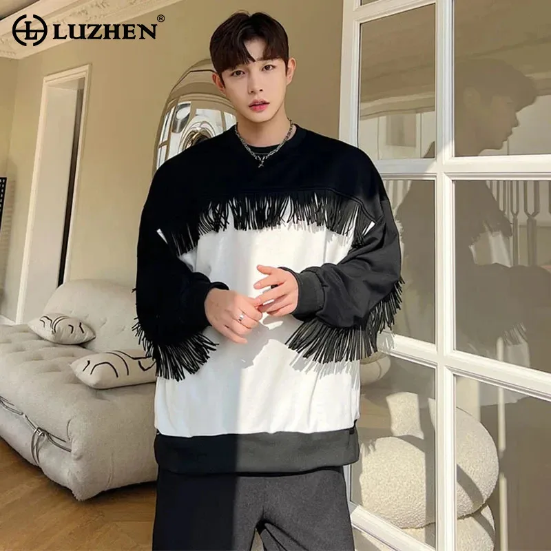 

LUZHEN New Elegant Tassel Splicing Long Sleeve Tops Original Design Elegant Sweatshirt Men's Stylish High Street T Shirt LZ3671