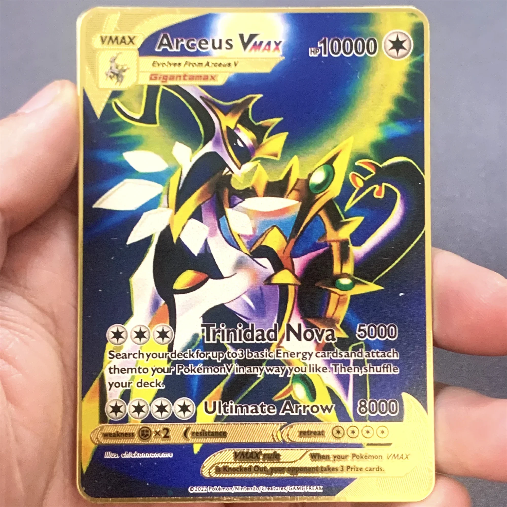 thumbnail image 1 of Metal Card 10000 Points Arceus Charizard Raichu Super Card Golden English Mewtwo Vmax GX EX Anime Collection Cards Gift, 1 of 5