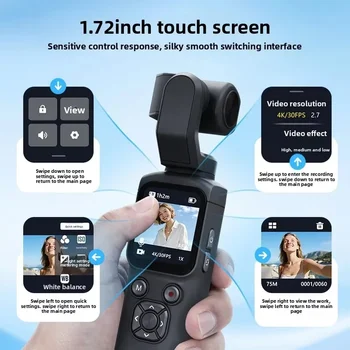 Videocamera 4K per Streaming Live, Fotocamera Tascabile con Touchscreen da 1,72", Zoom, Videocamera Sportiva Portatile per Vlog e Ciclismo