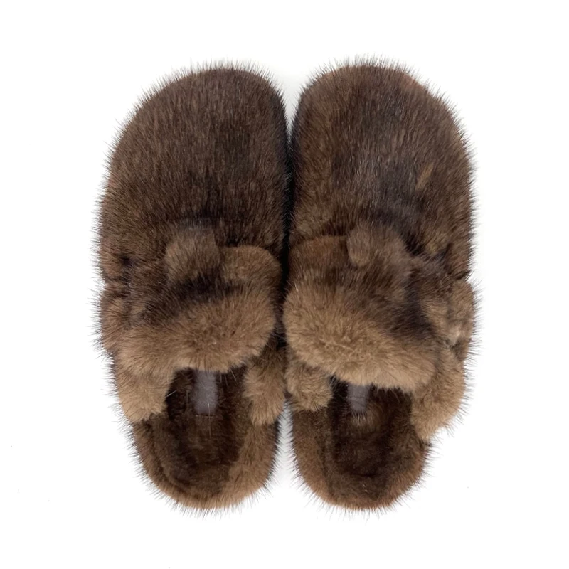 Female Luxury Real Mink Fur Slippers, Women's Clogs,Slip-on Casual