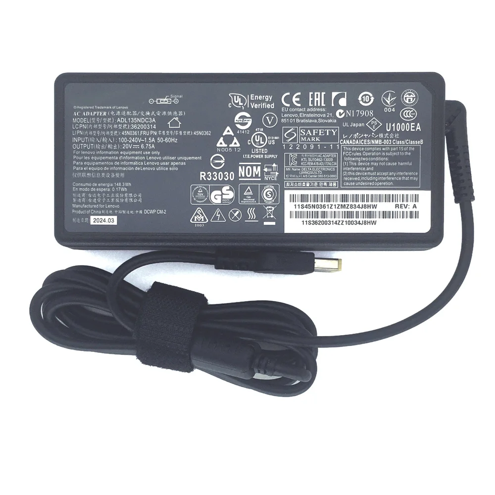 레노버 씽크패드 T440P T450P T460P T470P T530 T540 T560 노트북용 AC 어댑터 20V 6.75A 135W 충전기