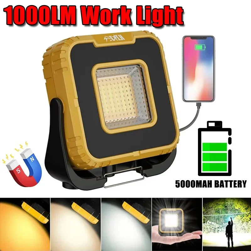 LED Work Light Work Light Powerful LED Work Light 1000LM USB Rechargeable Magnetic Work Light Power Bank Outdoor Camping Repair Fishing Emergency Lights