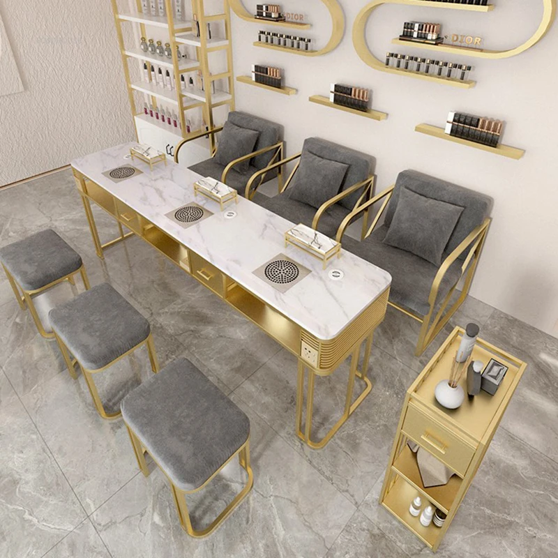 Modern Wrought Iron Nail Beauty Tables For Commercial Furniture Manicure Table Household Multifunction Light Luxury Nail Station
