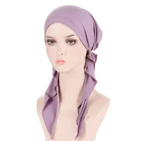 KepaHoo 2022 New Muslim Womens Turban Chemo Hat Head Scarves Solid Color Slip-On Pre-Tied Headwear Bandana Sleep Hair Cover 2