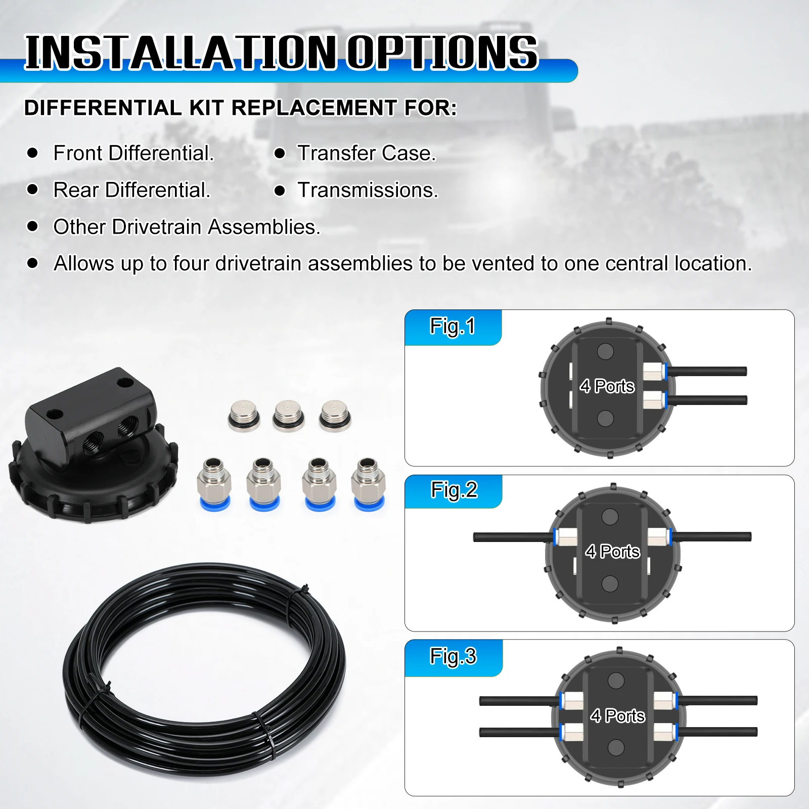 Off-road Transmission Breather Differential Breather Kit For 4WD Vehicles - Replacement For ARB 170112 Drivetrain Ventilation System 4WD Axle Breather Kit