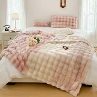 Couverture de luxe en fausse fourrure de lapin Double couche, épaisse et chaude, moelleuse, pour canapé, teinture par nouage, couverture de lit en peluche douce, hiver 5