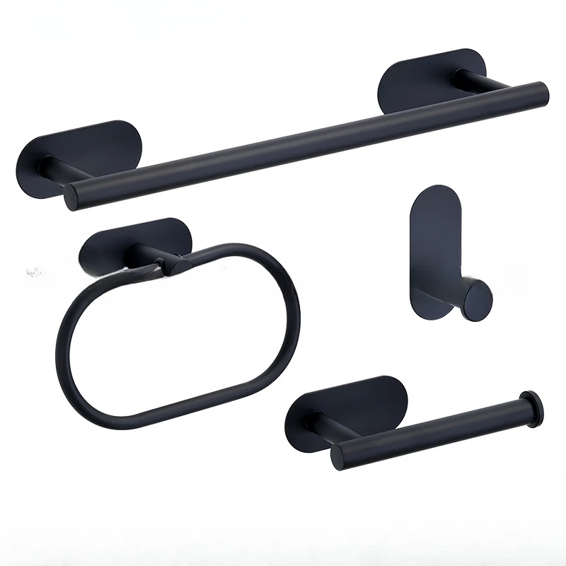 No Drilling White/black/gold/silver Bathroom Accessories Sets Toilet Tissue Roll Paper Holder Towel Rack Bar Rail Ring Robe Hook