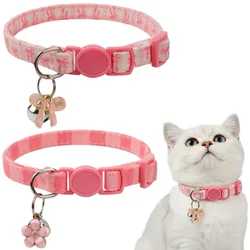 Charming Pink Cat Collar with Bell, Bow, and Flower Pendant - Adjustable with Cute Plaid Design (Pink -3)