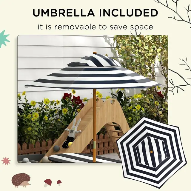 Wooden Picnic Table and Bench Set for Kids, Umbrella Included, Suitable for Ages 3-8, Outdoor/Indoor Use 3