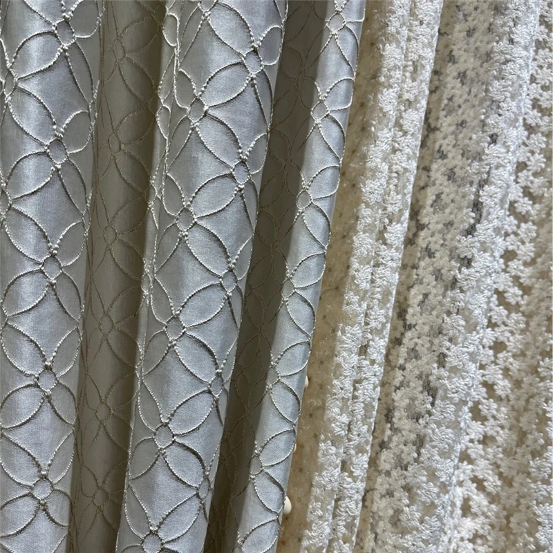 European Modern Beige Jacquard Blackout Decorative Living Room Curtain High Quality Bedroom Study Kitchen Hotel Curtain