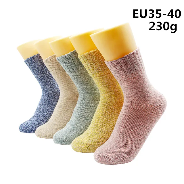 5 Pairs Winter Warmer Women Thicken Thermal Wool Cashmere Snow Socks Fashion Casual Euramerican National Wool Socks for Women 5 Pairs -YM020